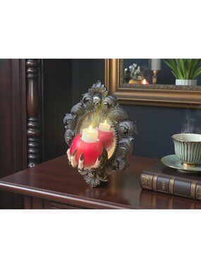 New Halloween Spooky Night LED Lighted Candle Mirror Witch Hand W/ Poison Apple